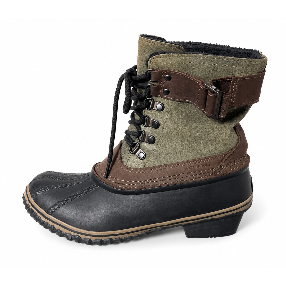 Sorel Duck Boots Women 8 Waterproof Medina III Winter Boots Brown Green Lace Up‎